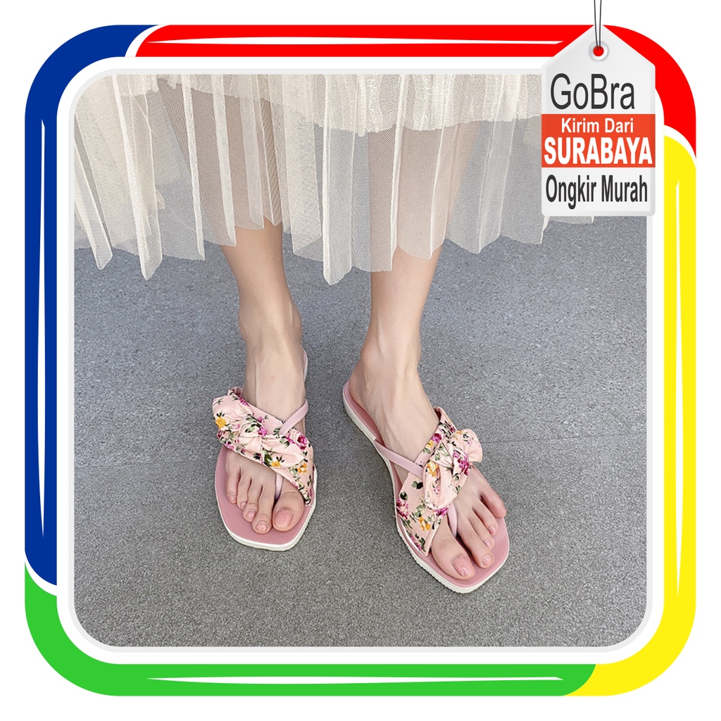 Gobra ♕ SA025 Sandal Bunga Wanita Sendal Slop Wanita Sandal Fashion Wanita Murah Sandal Cewek