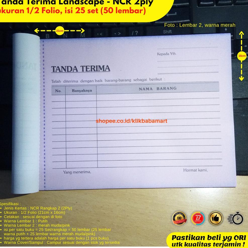 

(K-S1S➸) BUKTI TANDA TERIMA BARANG LANDSCAPE 1/2 FOLIO 2 RANGKAP 2 PLY PUTIH MERAH pasti dikirim