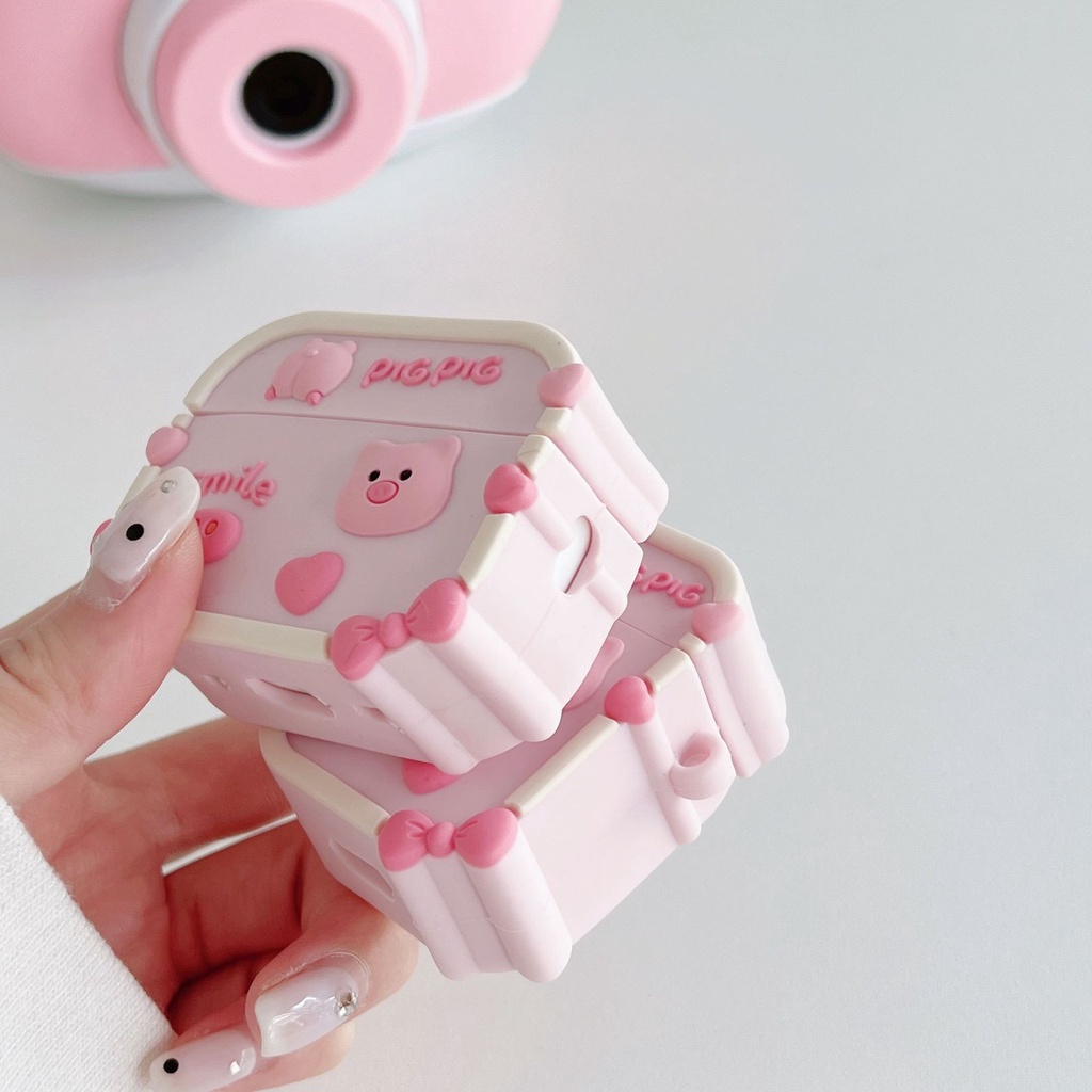 INPODS 3d Pink Pig Persegi Berbentuk Kartun Lucu Bluetooth Earphone Case Cover Untuk Airpods1 2 3 Pro Airpods3 I12 i13 Inpods12 13 Pro