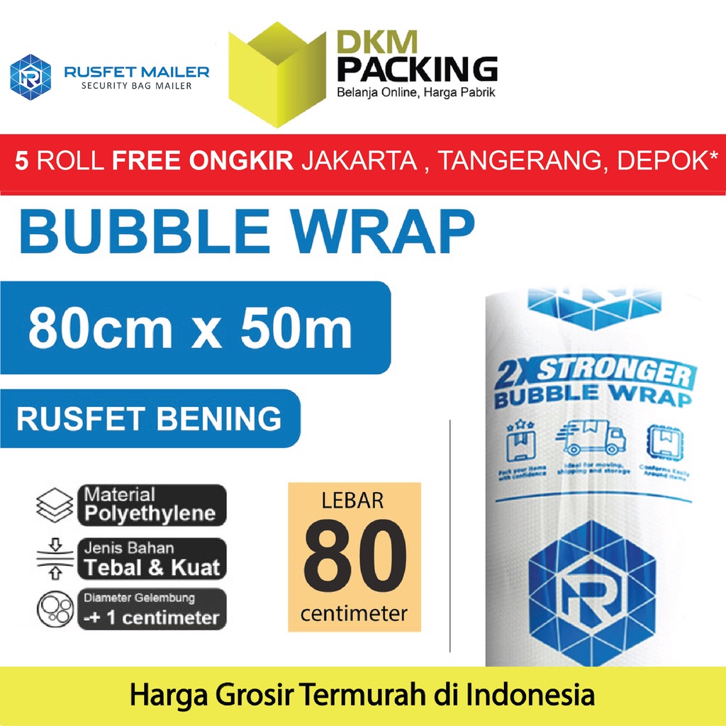 

Plastik Bubble Wrap RUSFET BENING 80CM x 50M TEBAL Bubblewrap ROLL