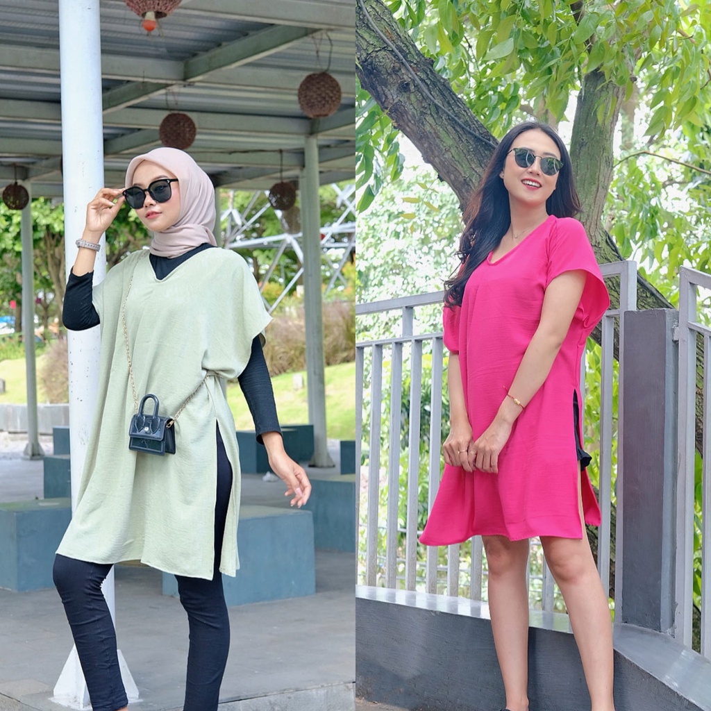 Nagita Long Outer Square V-neck Cringkle Airflow Jumbo Oversize |  NAGITA LONG SQUARE TOP ATASAN BLOUSE WANITA AIRFLOW CRINKLE ANTI LECEK JATUH AIRFLOW HITS OOTD