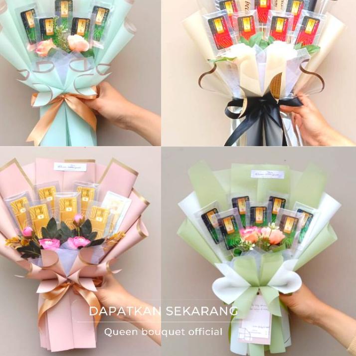 ➫Premium BUKET EMAS Antam MINI Bucket Bunga pake emas minigram 24karat 0,002 Besar 25cm bouquet Drie