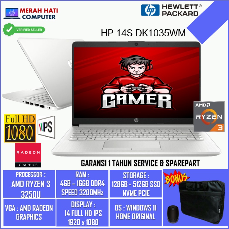 Laptop Gaming HP 14 AMD Ryzen 3 3250U 16GB 512GB+1TB Radeon RX Vega FHD IPS SSD WIN 11 Original