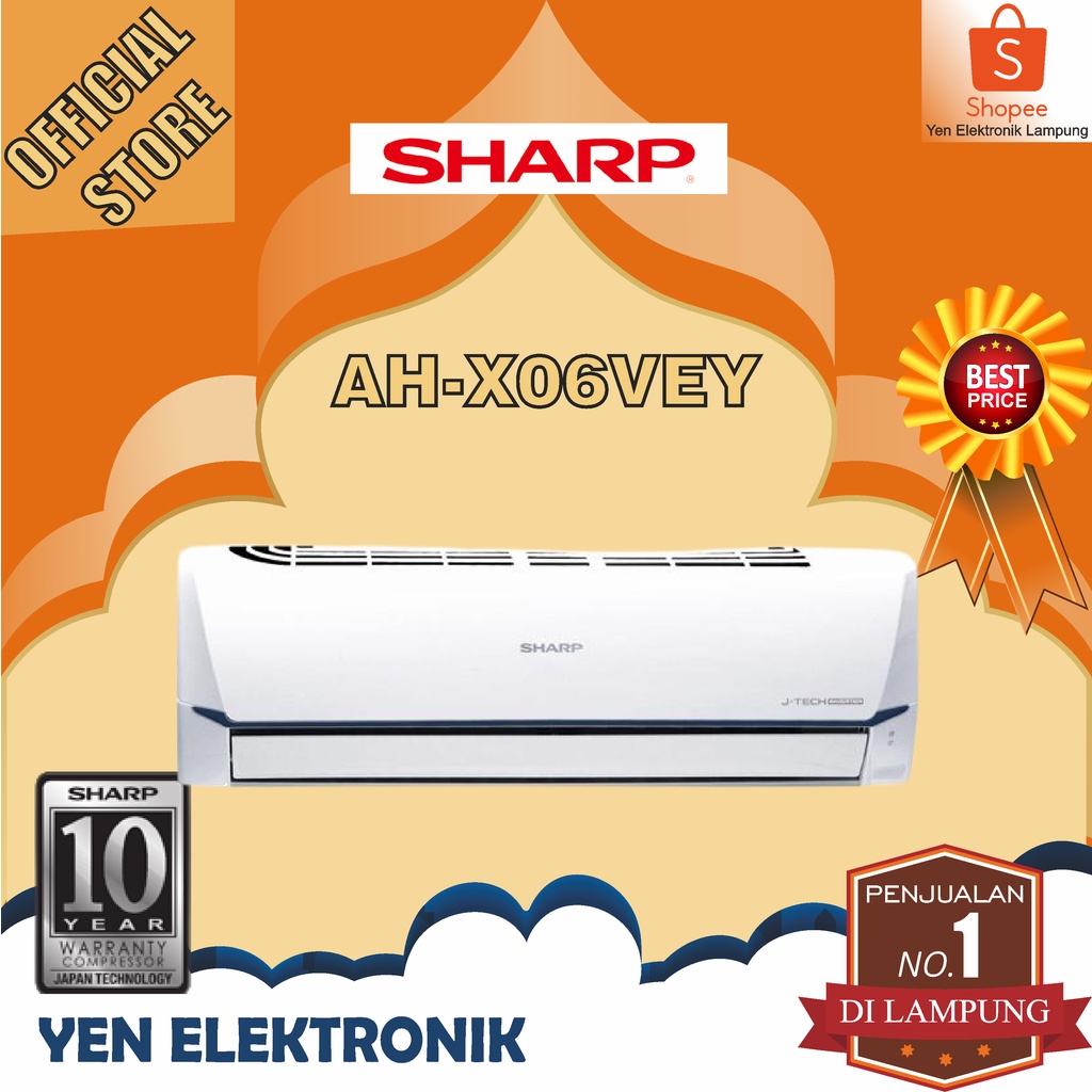 AC SHARP AH X6VEY 0.5 PK R32 Inverter 390 W Garansi Resmi SHARP 10 Tahun