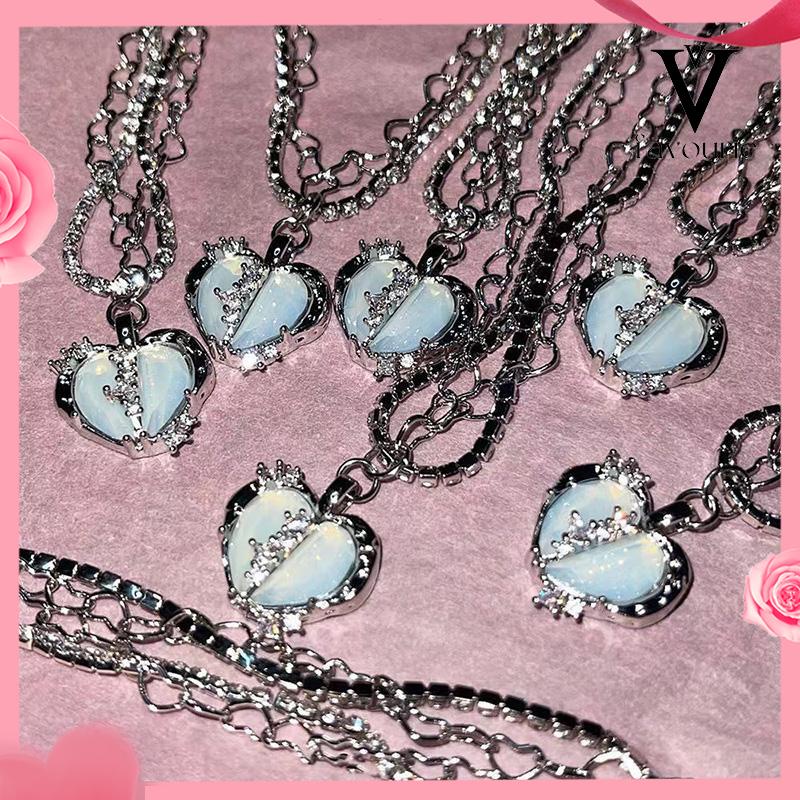 CODKalung Rantai Multilayer Liontin Hati Aksen Zircon Untuk Perhiasan Wanita-FA