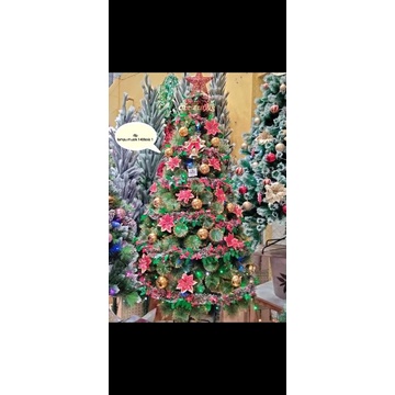 Asesoris pohon natal motif bunga gliter dan polos