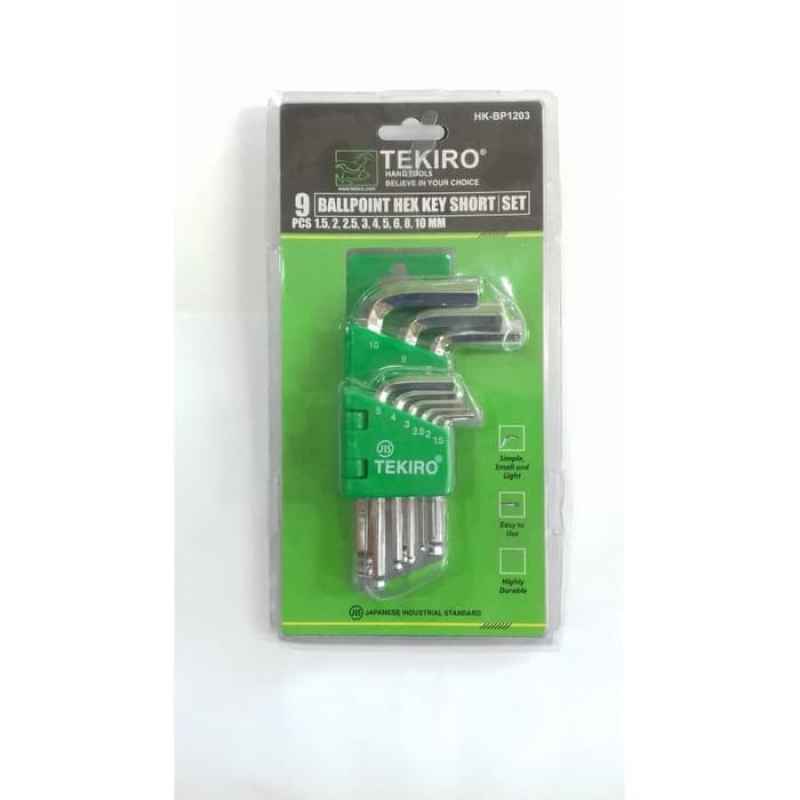 Tekiro KUNCI L PENDEK BULAT SET ( 1.5 - 10 mm ) 9 PCS Tekiro BALL POINT HEX KEY SHORT SET 9 PCS HK-BP1203