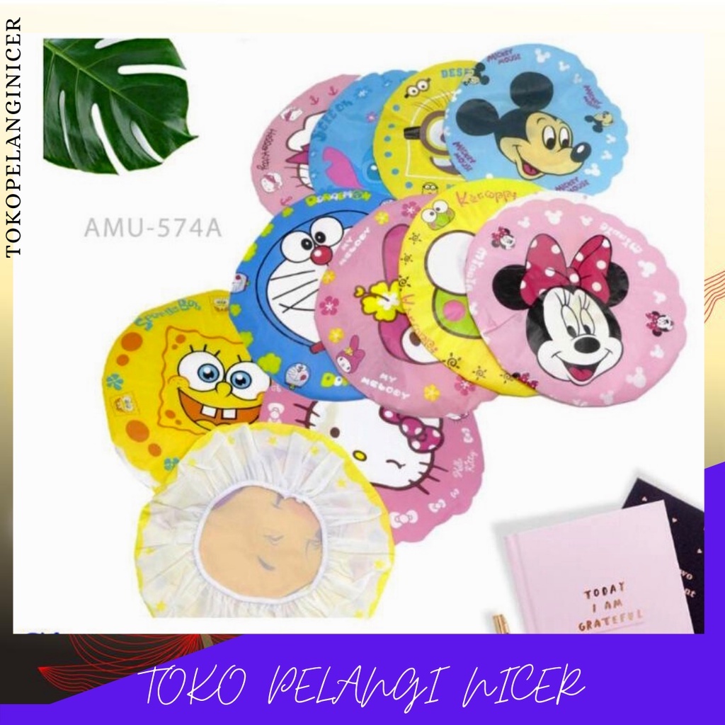 Shower Cap Topi Tutup Kepala Mandi Motif Kartun Shower Cup Karakter Lucu / Penutup Kepala Karakter