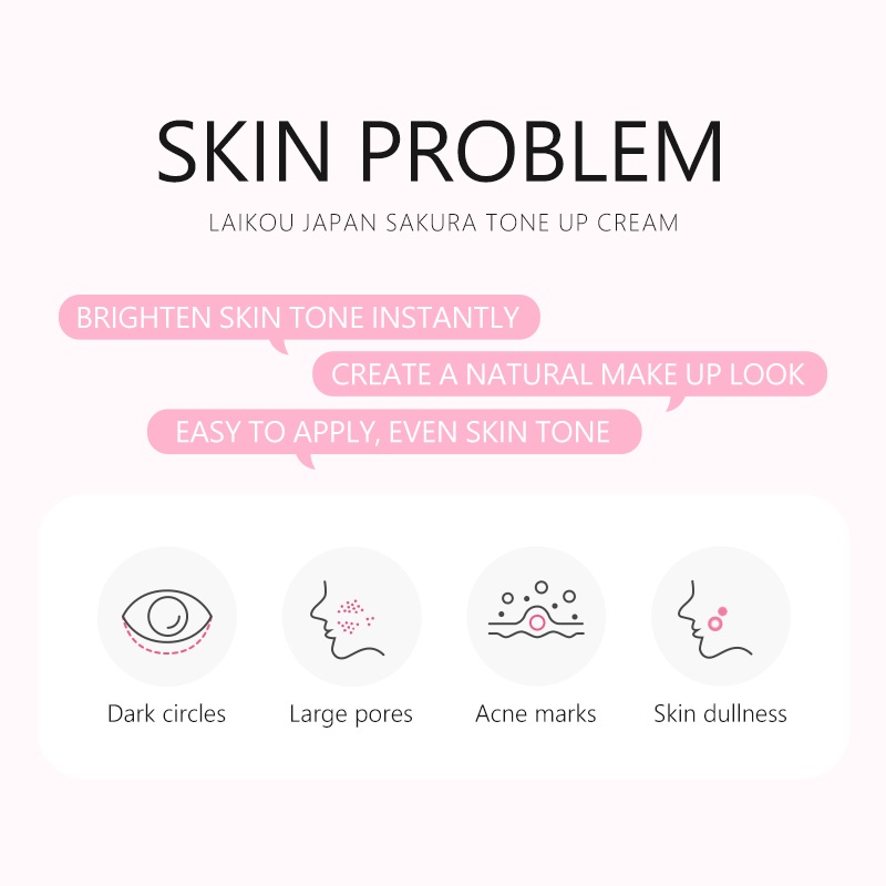 LAIKOU Japan Sakura Tone Up Cream Menyembunyikan Noda Mencerahkan Moisturizer 30g