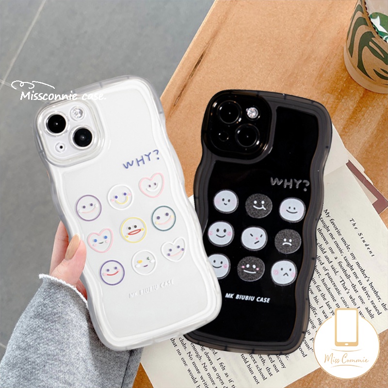 Couple Case Realme C33 C55 C53 C15 C30 C25 C25Y C35 C17 C21Y C12 C11 C25s C20 C20A Realme10 9 9Pro+ 9i 8i 8 8Pro C3 7i 5i 6i 5 Smiley Lucu Kartun Ekspresi Lucu Wavy Edge Case