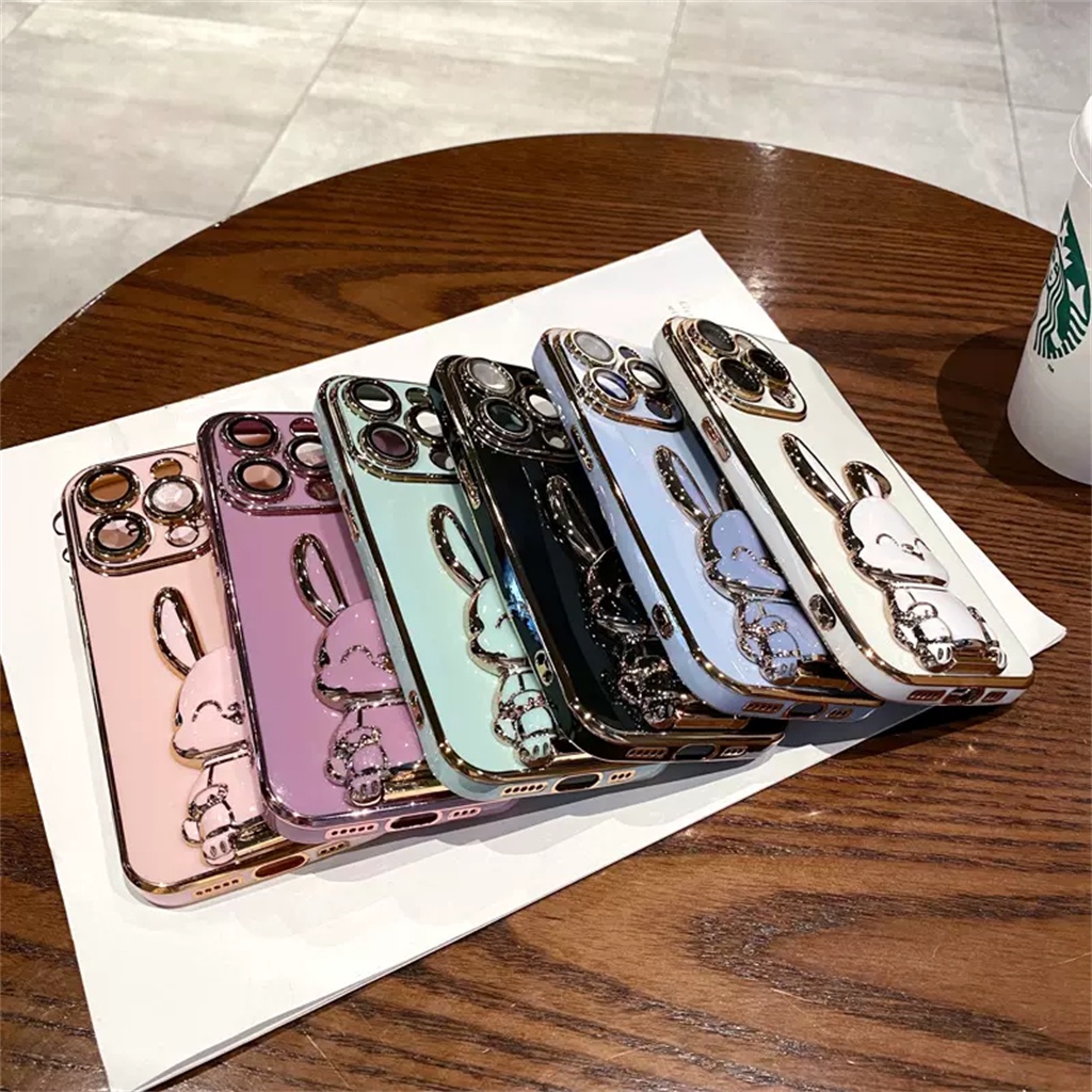 IPHONE Casing Lensa Perlindungan Kamera Mewah case Lensa Iphone14 Pro Max14Plus13 12 11 Pro Max case Kreatif Kartun Kelinci Berdiri Tertutup Penuh Perlindungan shockproof TPU soft case