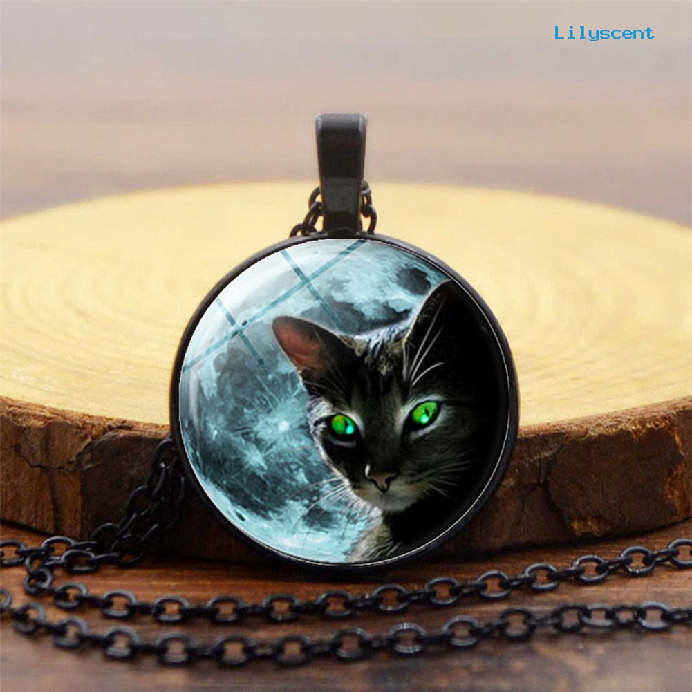 [LS] Perhiasan Wanita Vintage Motif Kucing Cabochon Imitasi Liontin Rantai Kalung