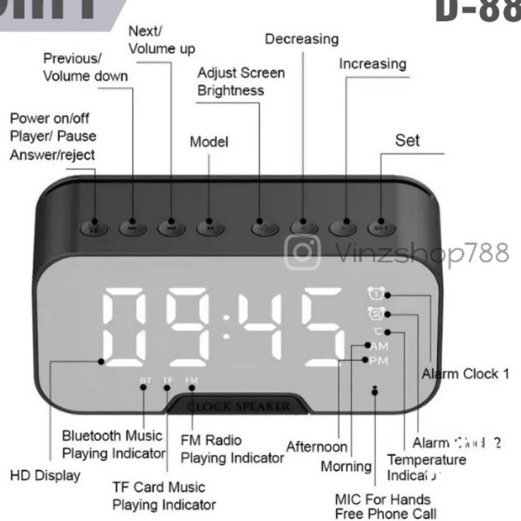 New Sale Speaker Bluetooh Jam Alarm Digtital Depan Miror Bisa Buat Ngaca Speaker Standing Spiker Jam