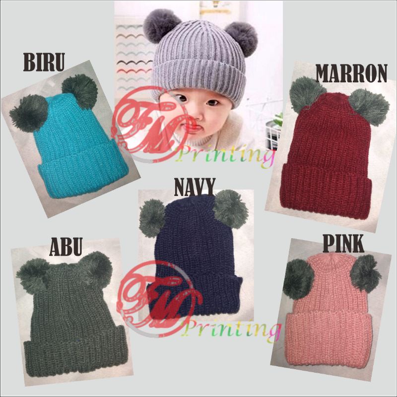 TOPI KUPLUK BAYI MIKY BORDIR NAMA SATUAN CUSTOME KUPLUK POMPOM BORDIR NAMA KUPLUK BAYI / kupluk bayi