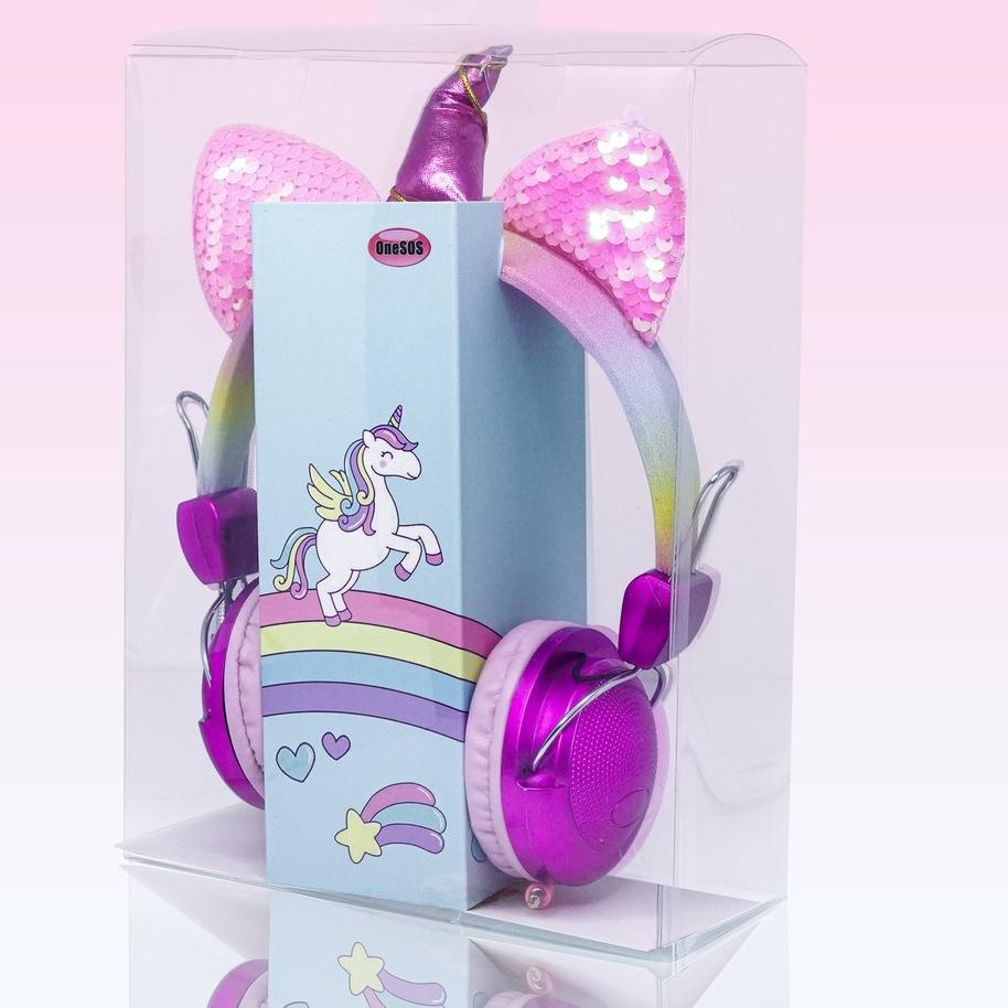 Promo Headphone Unicorn + Mic For Komputer Telepon Headphone Anak Lucu Gadis Putri