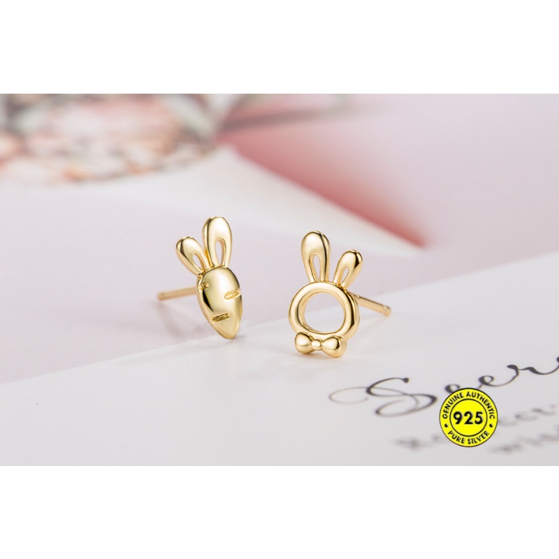 S925 Perak Bunny Turnip Stud Earrings Wanita Musim Gugur Dan Musim Dingin Asimetris Kecil Dan Sederhana Anting Lucu U1442