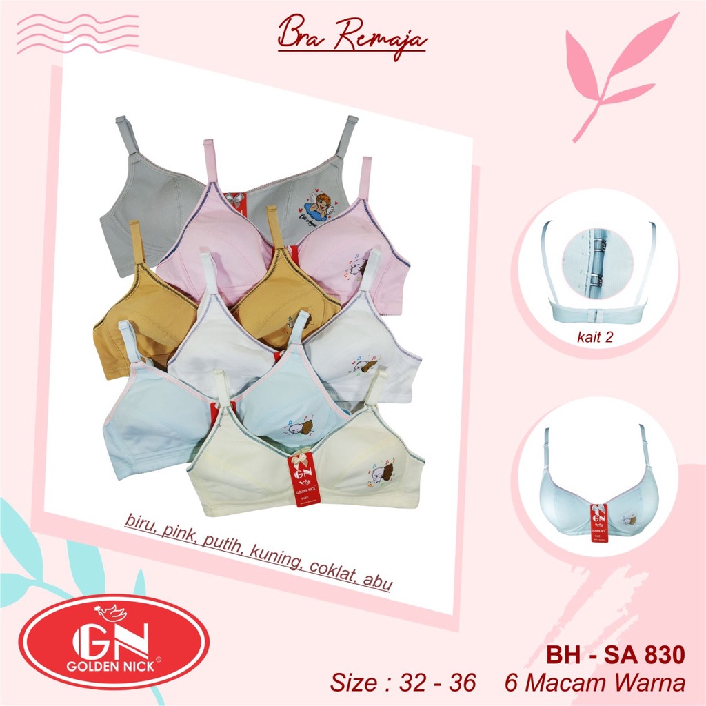 1 Pcs Bra Remaja Golden Nick SA 830 | Bra Bergambar | Size 32 34 36 | Bra Perempuan Bahan Katun