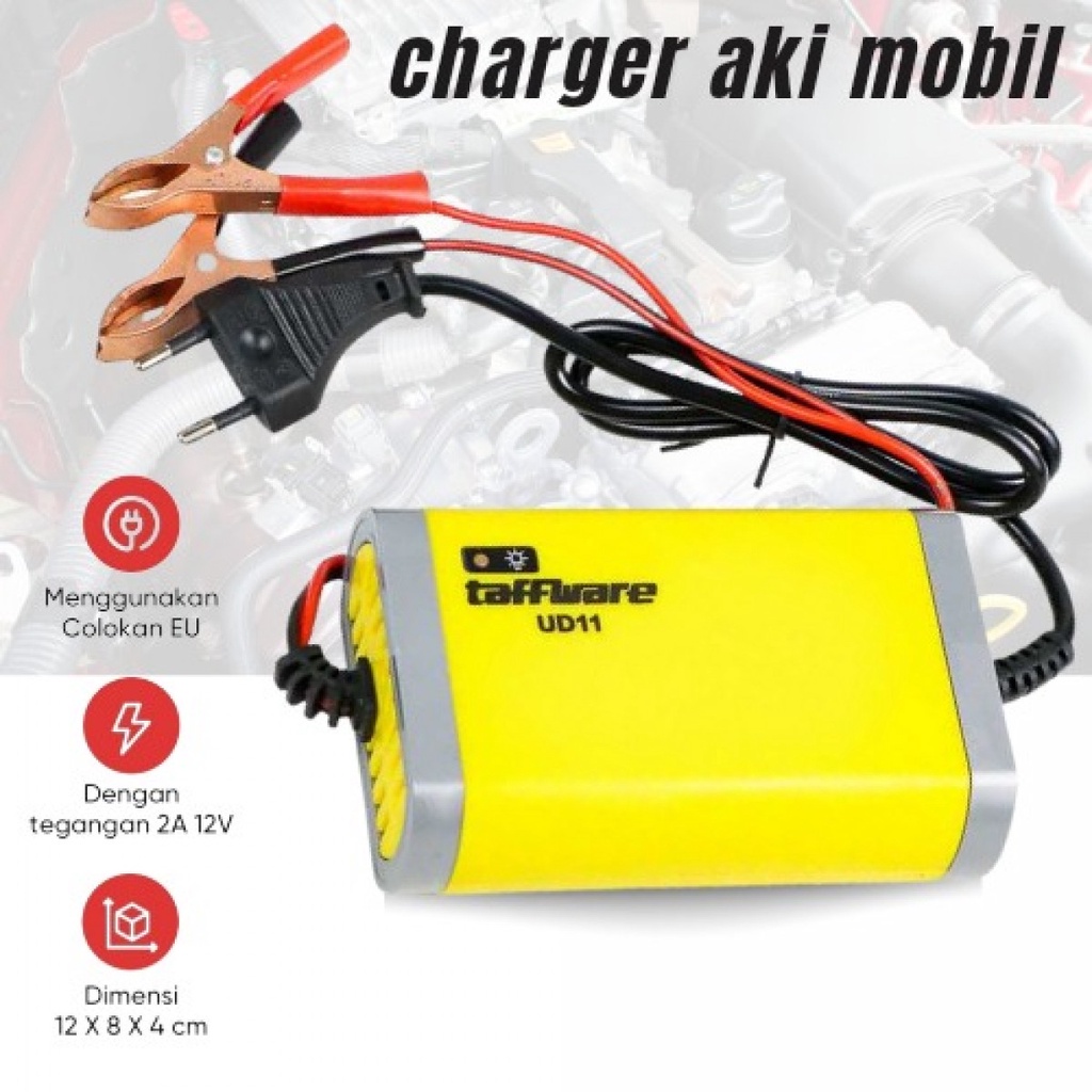 Charger Aki Mobil Motor Basah Kering Portable 12V 2A Taffware UD11