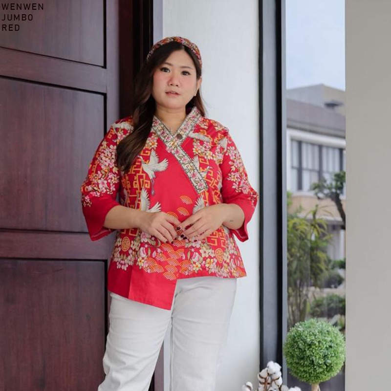 Evercloth Wenwen Atasan Batik Lengan Panjang Wanita Model Kimono Blouse Batik Perempuan Baju Batik Cewek Katun Stretch Premium Batik Couple Family Set