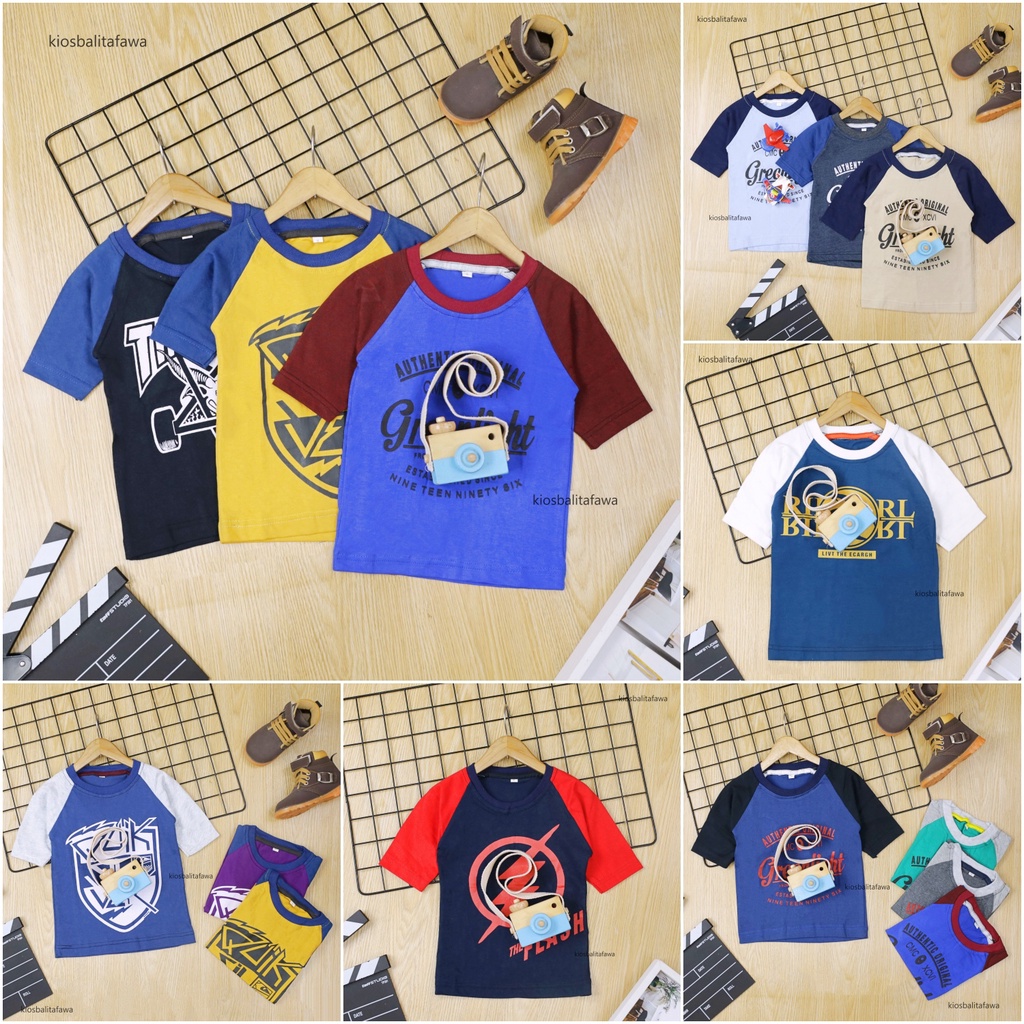 Kaos Reglan Distro Size 6-12 Bulan / Baju Branded Anak Laki Lengan Pendek Polos Cowok Import Murah