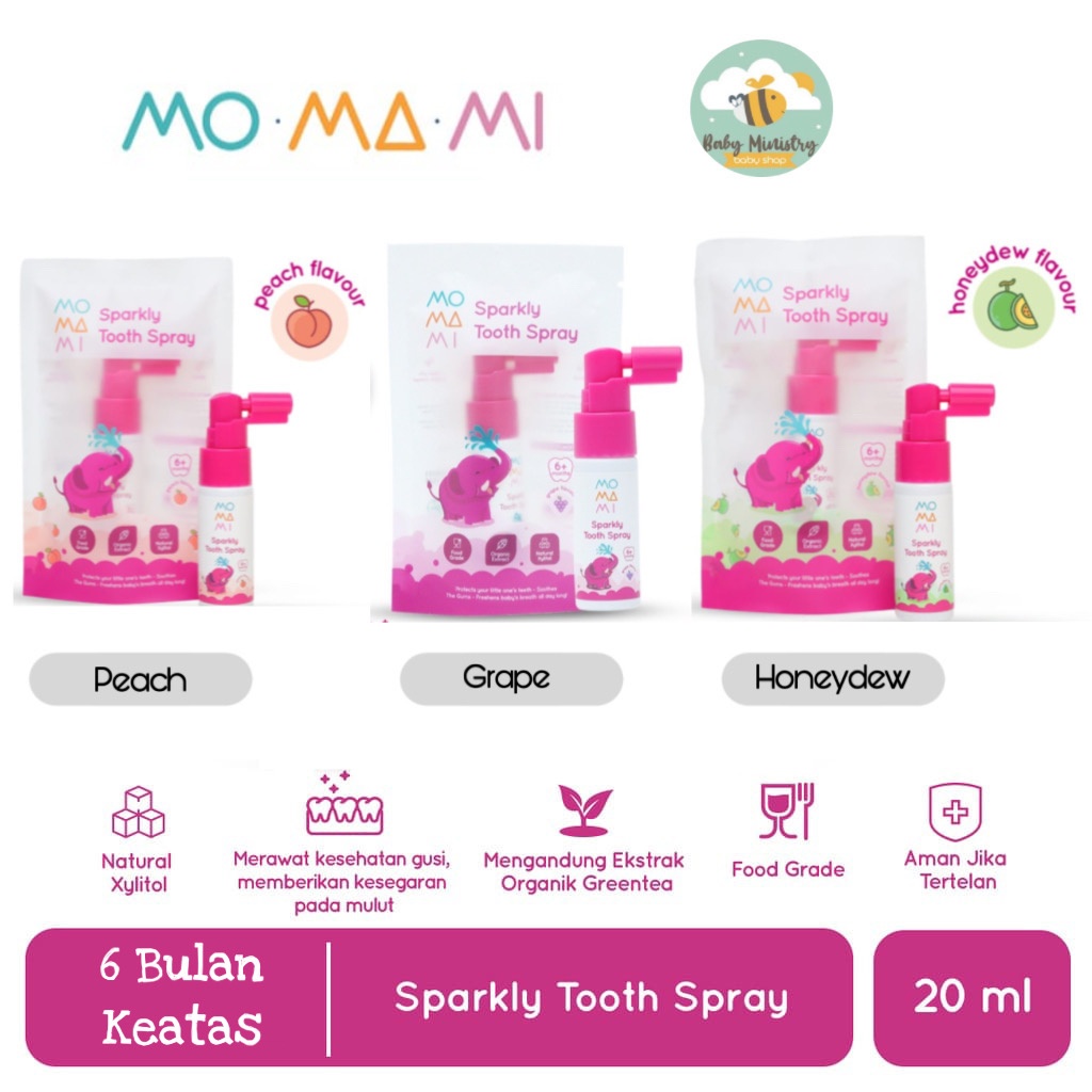 MOMAMI TOOTHSPRAY 20ML / odol / sikat gigi (PERAWATAN MULUT BAYI) / grape / melon / perawatan gigi berlubang