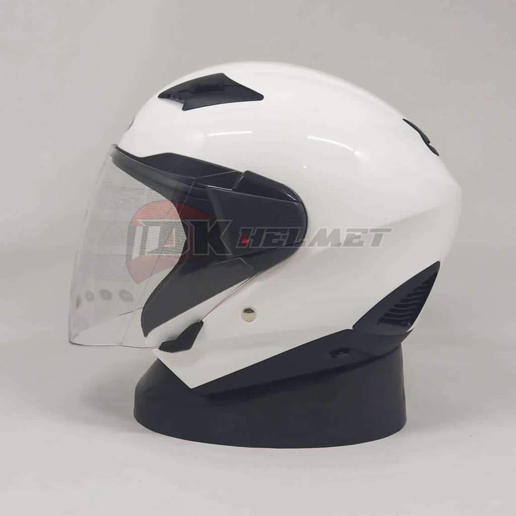 Helm Zeus ZS 611 Solid White Gloss Half Face Double Visor Putih Glossy