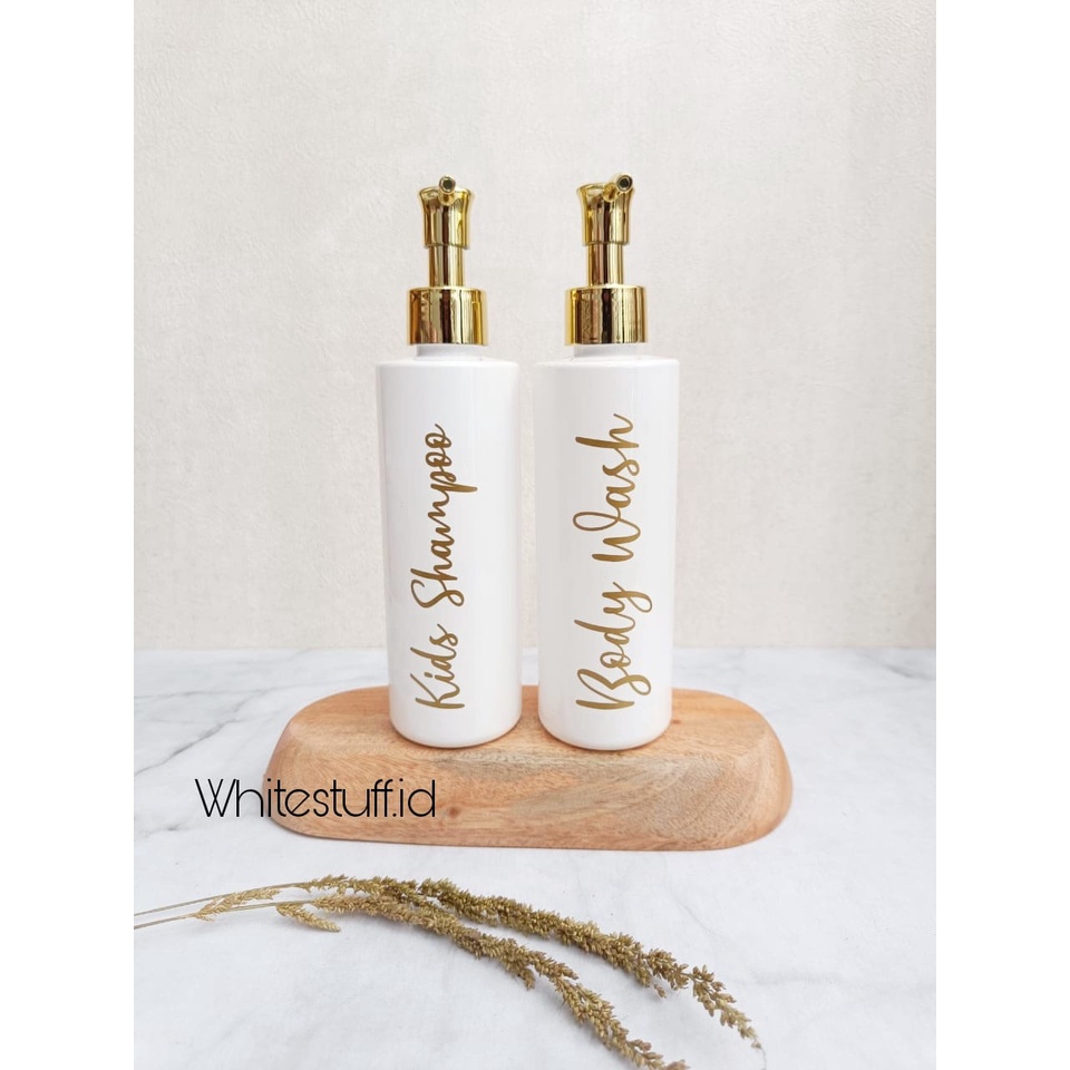 WHT-251 Botol Sabun Cair Pump Putih Glossy Gold Aesthetic 250mL Luxury Estetik Free Label - Full Gold