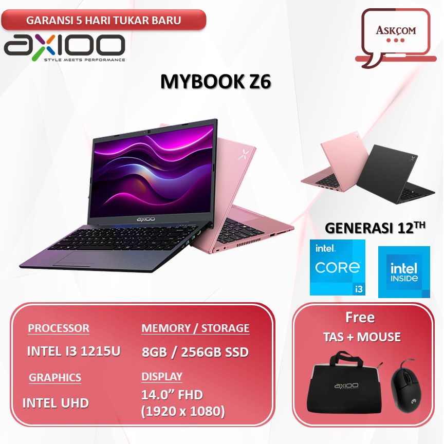Laptop Axioo MyBook Z6 I3 1215U 6CORE RAM 8GB 256GB SSD 14.0FHD IPS W11PRO