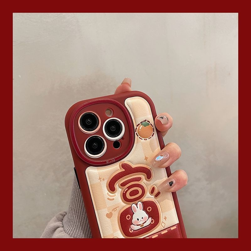 IPHONE Casing Ponsel Desain Kelinci Happy New Year Merah Kompatibel Dengan Iphone12 13 14 11 Pro Max Ggwj