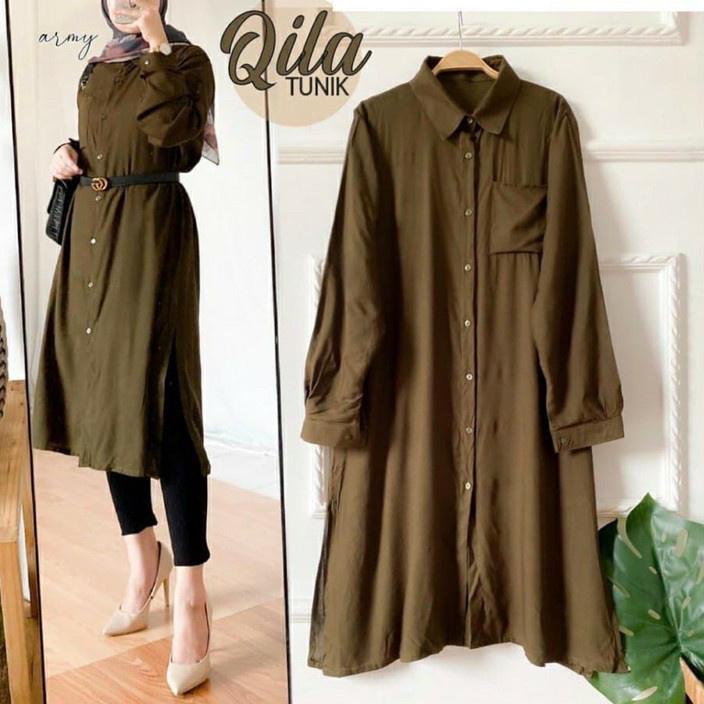 Kekinian TUNIK QILA - Tunik Kemeja Lengan Panjang .. ..