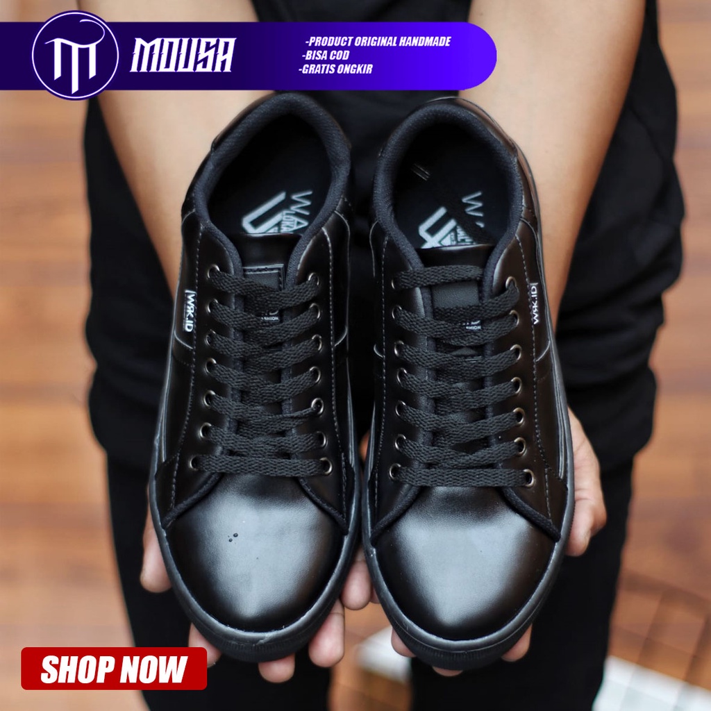 Sepatu Sneakers Pria Casual Kulit Pu Kerja Kuliah Hitam Mousa Gumo