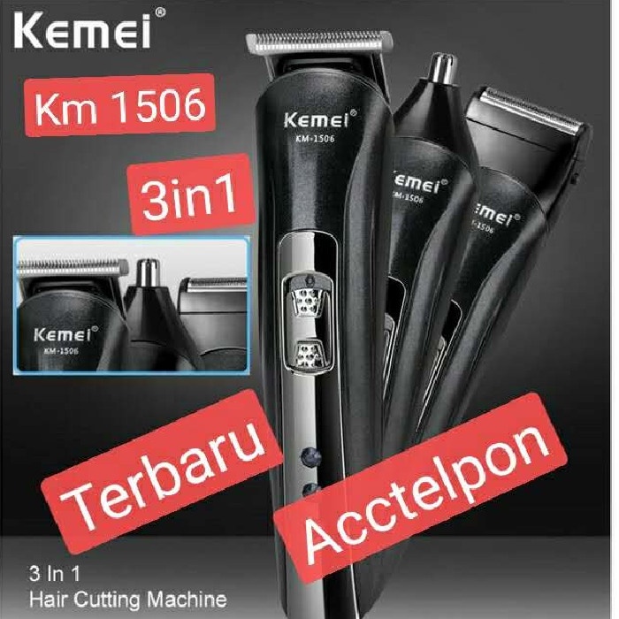 Alat Cukur Rambut clipper kemei km 1506 3 in 1 alat cukur rambut hidung kumis(I3D9) Mesin Cukur Ramb