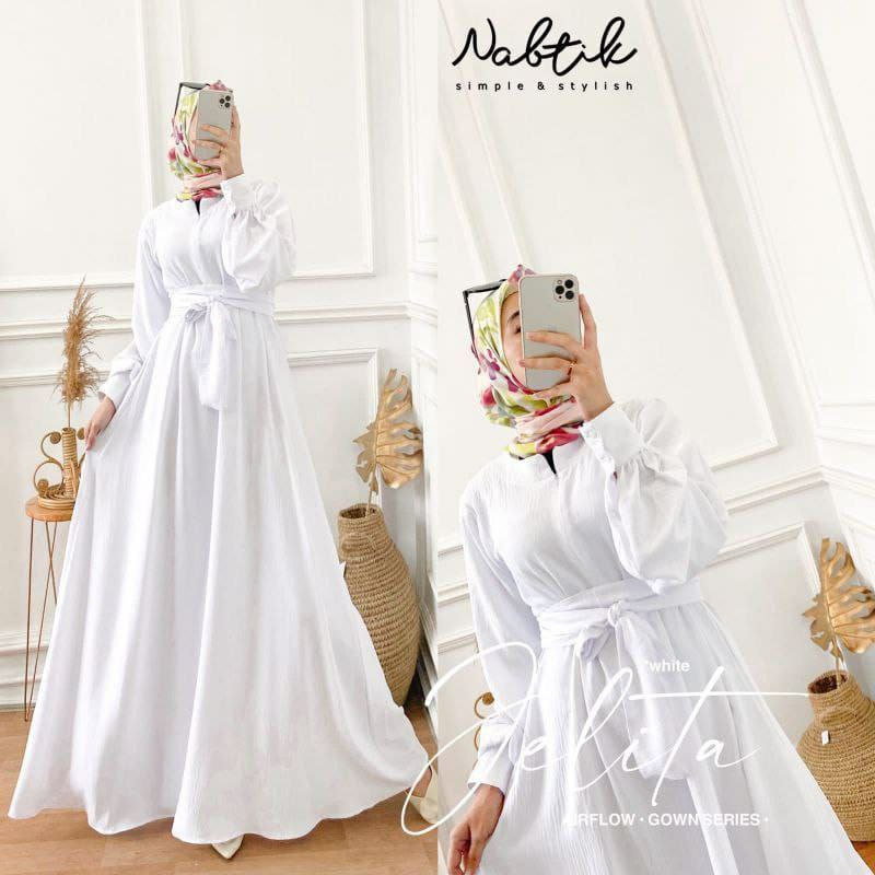 Jelita Gamis Terbaru Susun Crinkle Airflow Premium Dress Wanita Lengan Panjang Women Robes Kekinian LD 110 Cm