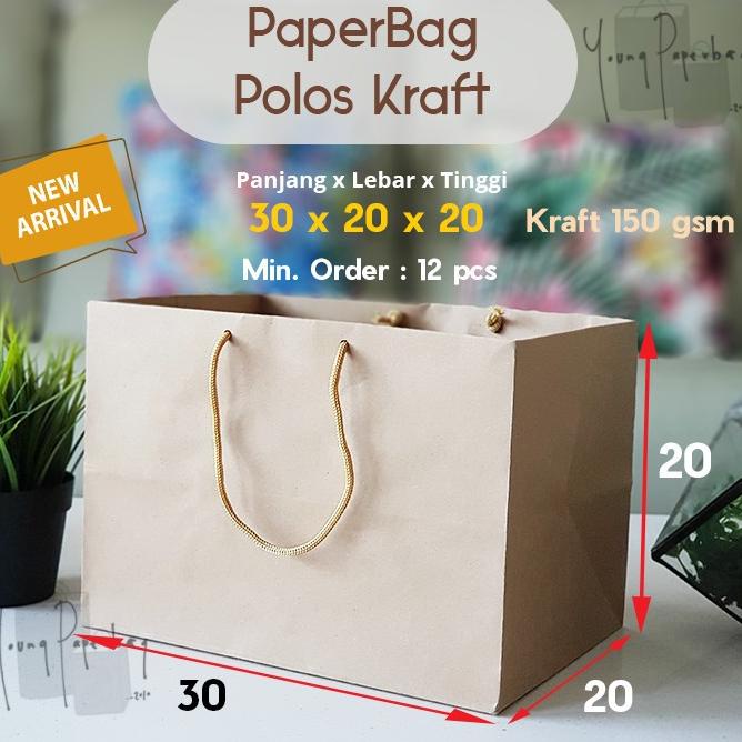 

[P-7-W ㊛] Paperbag / Tas Kertas / Paper Bag Polos Coklat Kraft 30 x 20 x 20 (1 pcs)-siap dikirim