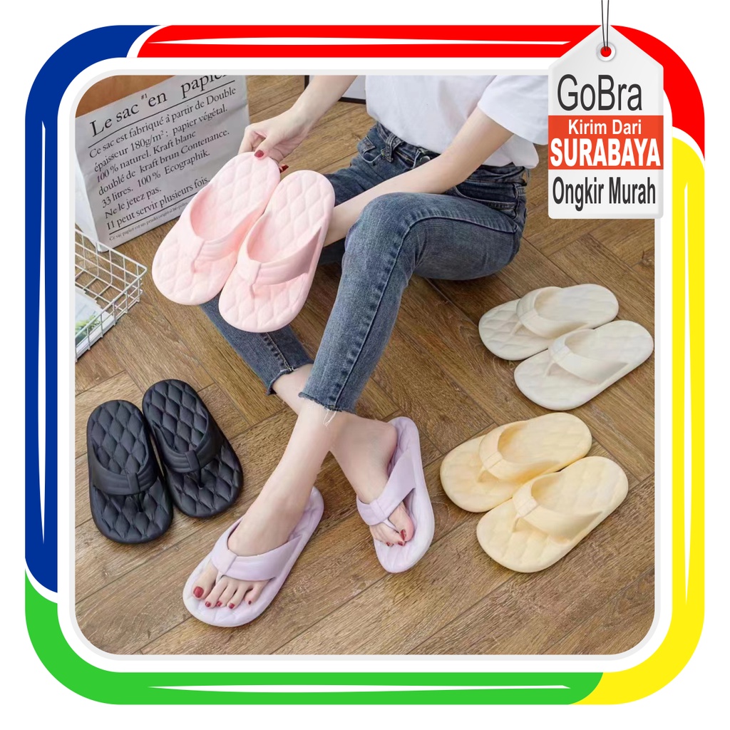 Gobra ♕ SA023 Sandal Wanita Sandal Jepit Polos Warna Import Model Kekinian Fashion Korea Wanita Bahan Rubber Anti Sakit