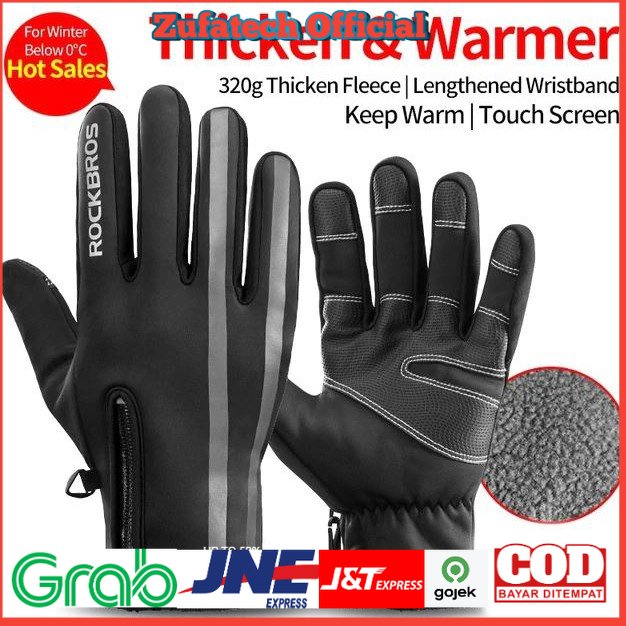 Rockbros Sarung Tangan Sepeda Full Finger Thermal Warm Touchscreen Size M - S091-2 - Black