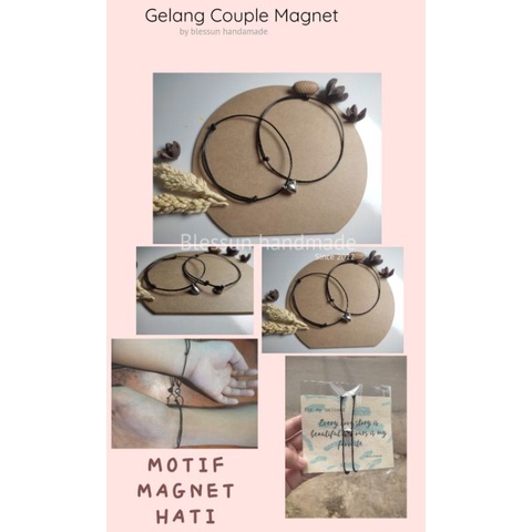 gelang couple magnet bentuk hati / gelang tali pasangan / gelang tali Korea waterproof dengan kartu ucapan