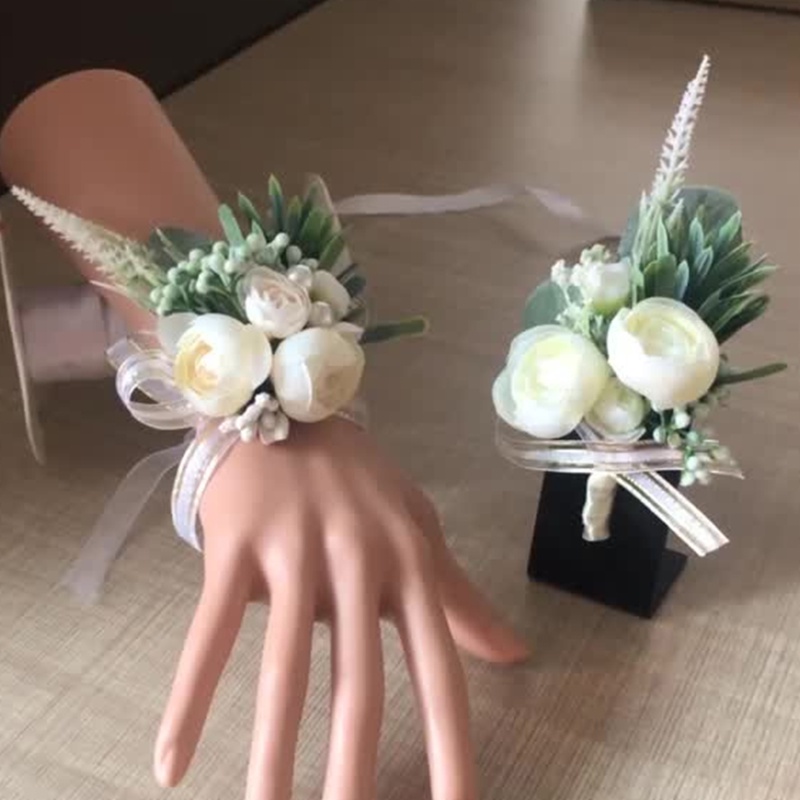 Pria Boutonniere Lubang Kancing Mawar Bros Pengantin Wedding Wrist Korsase Gelang Pengantin Pria