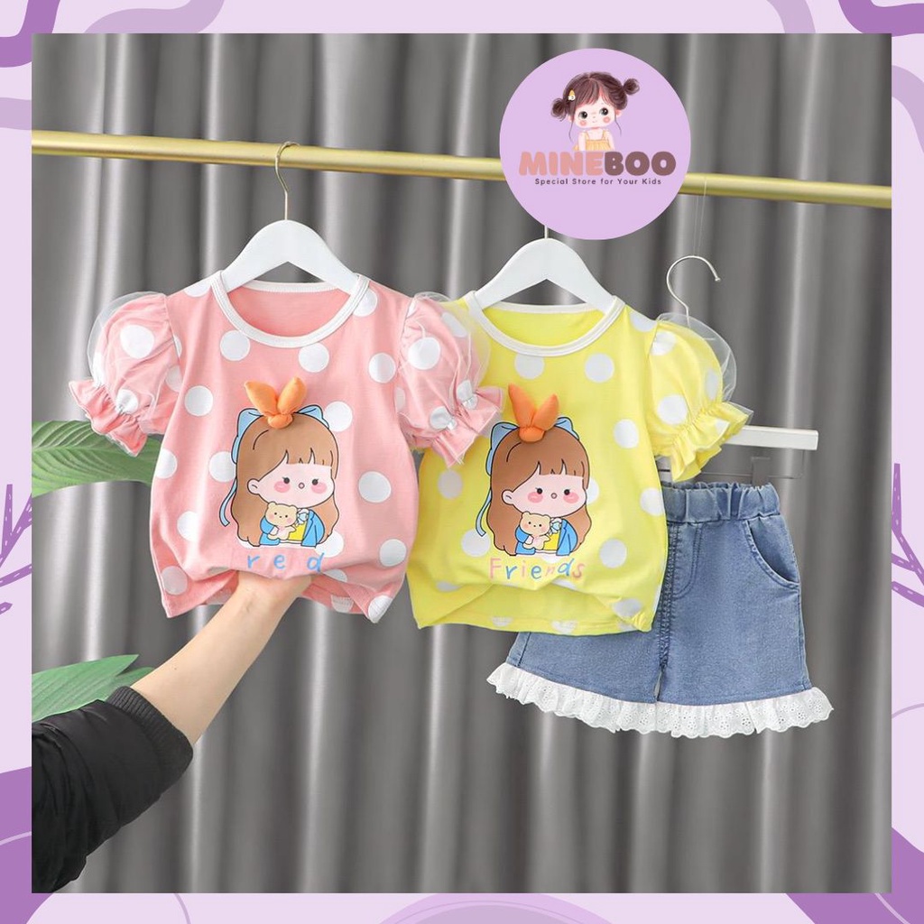 mineboo -  SET KOREA GIRL EBV 1-5tahun Setelan anak perempuan baru/versi Korea celana denim/baju anak perempuan