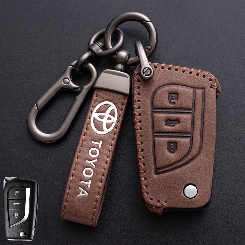 Leather Key Cover Case Casing Kunci Remote Mobil Untuk Toyota Vios Hilux Revo Innova Fortuner Harrier Camry Vellfire Alphard Vellfire Estima Yaris