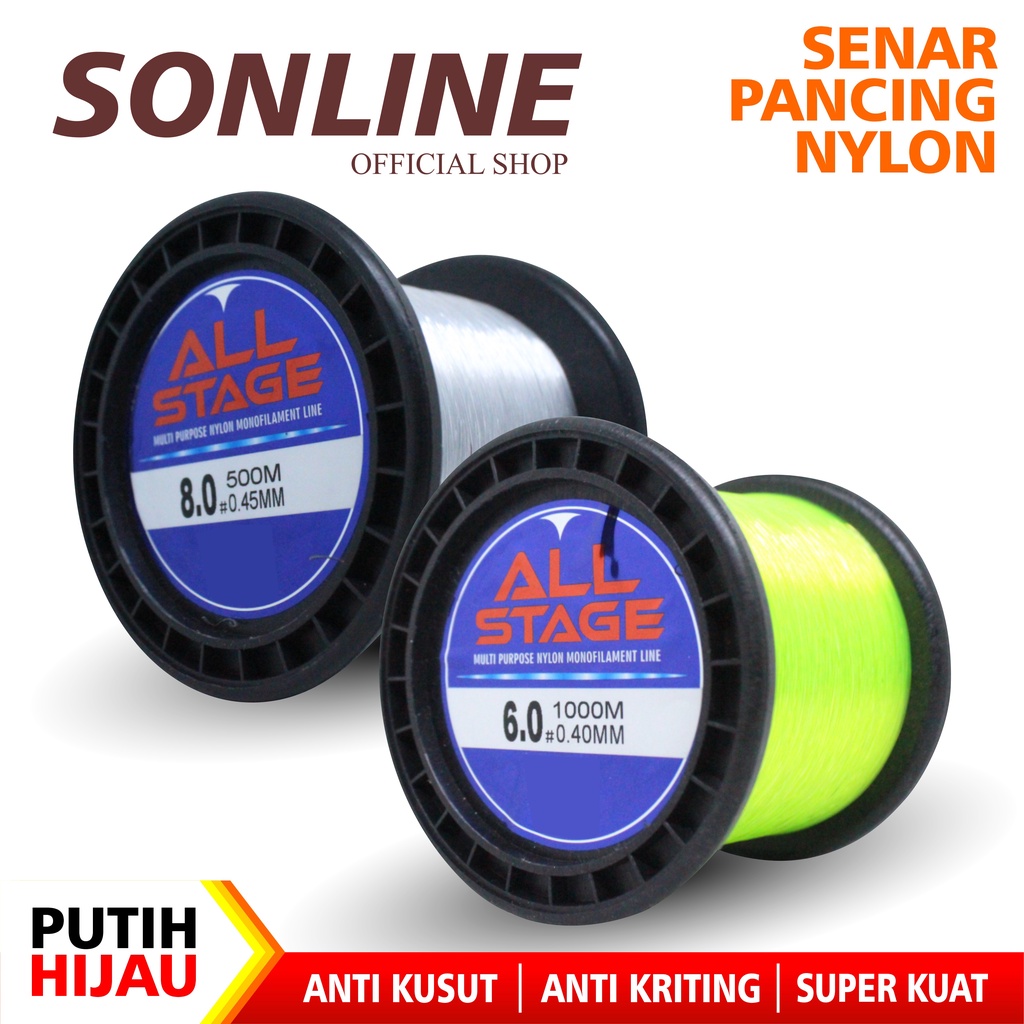 SONLINE Tali Pncing 500m-1000m Warna Putih Nilon Fishing Line Original Daya tahan 2,50-21,5Kg Senar Pancing