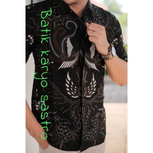 Hem Atasan Baju Kemeja Batik Kondangan Pria Lengan Panjang Slim Fit Premium Katun Solo Lapis Furing Modern