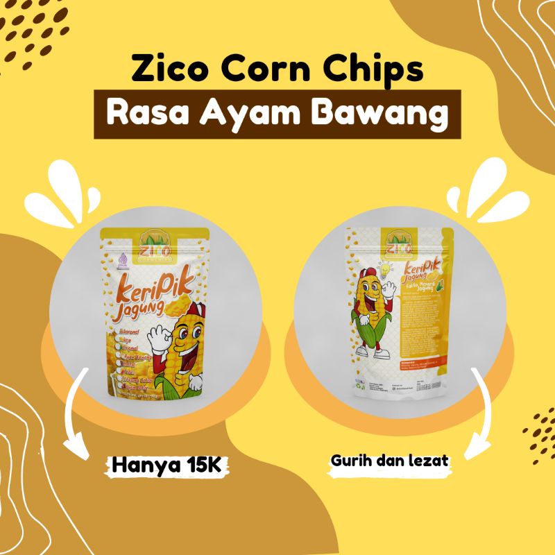 

Cemilan Keripik Jagung Zico Corn Chips Rasa Ayam Bawang Kemasan 90 Gram Tanpa Pengawet Di Goreng dengan Minyak Sekali pakai