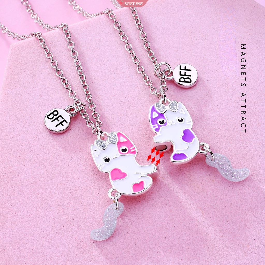 2pcs/set Magnetik BFF Kalung Pecinta Berbentuk Kucing Sahabat Kalung Pasangan Liontin Kalung Perhiasan Persahabatan [ZXL]