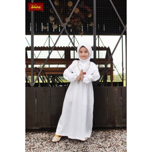 Baju Gamis Anak Perempuan Putih DANNIS D'IKHROM Baju Muslim Anak JKPL 1201