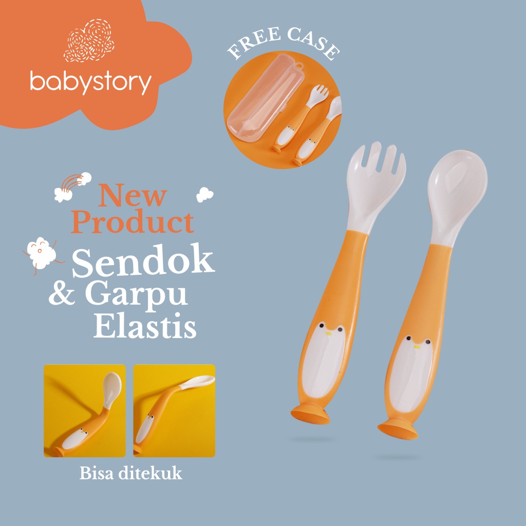 sendok garpu bayi silicone karakter penguin sendok garpu bayi silikon bisa nekuk 360 derajat