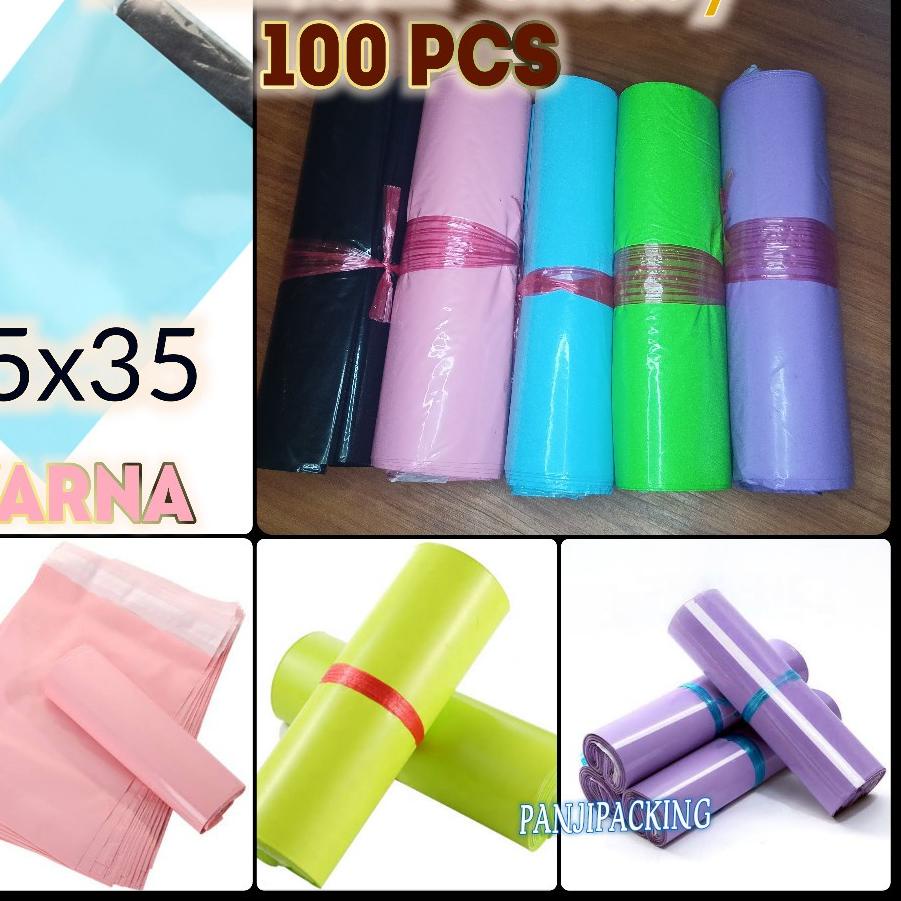 

═╬═ Plastik Polymailer Warna 25X35 Amplop Polimailer Packing Online 100pcs Polimer Pink Biru Ungu Hijau Hitam Glossy