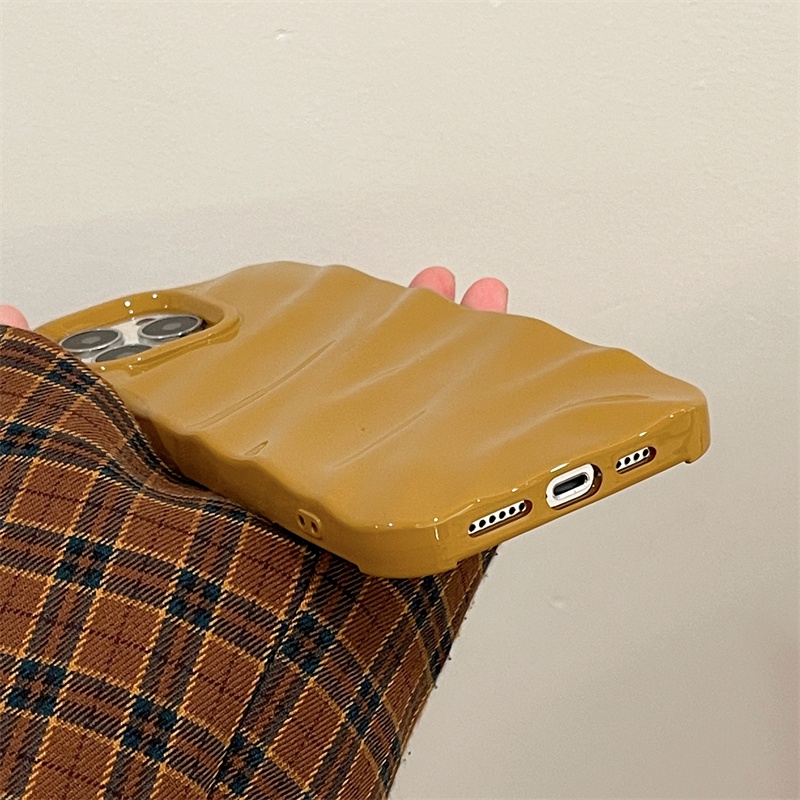 IPHONE Casing Kuning Jahe Cerah Trendy Untuk Iphone11 12 13 14 Pro Max 14Plus Wavy Fall Arrest Case