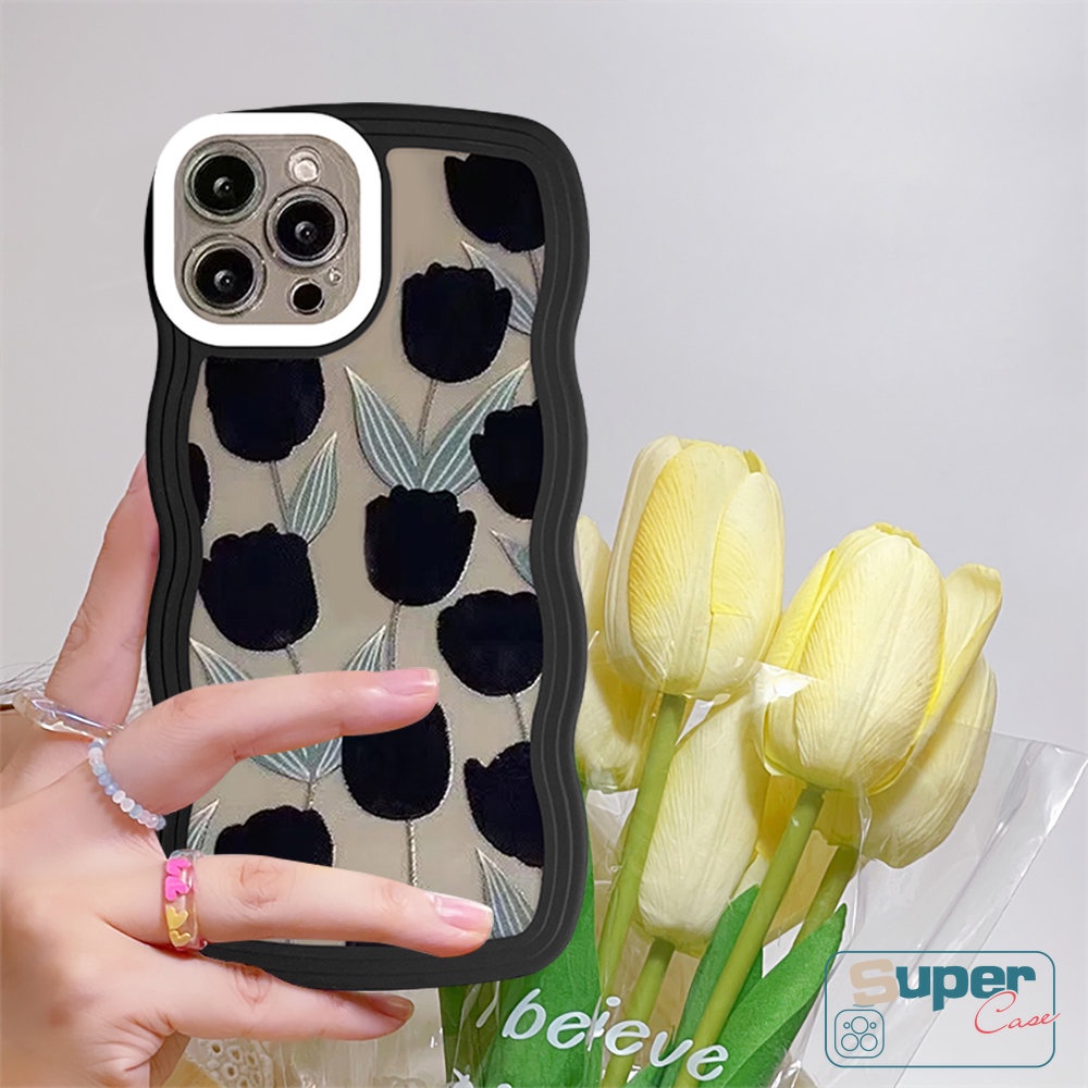 Soft Case Untuk Redmi 12C A1 10 9 9A 10C 9C 10A 9T A1+Redmi Note10 11s 11 10s 9 11Pro+8 9Pro Note 9s 10Pro Mi 11T Pro POCO X3 NFC Pro M3 Fashion Retro Bunga Tulip Case Wavy Edge