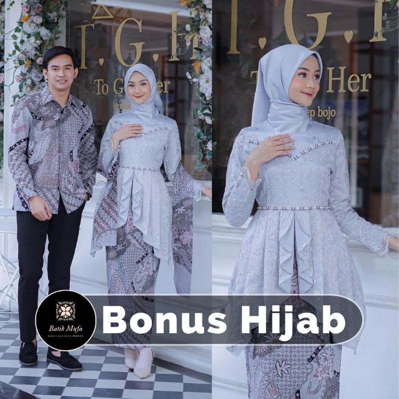 Set Kebaya Couple Laffeya Grey KEBAYA BROKAT KEBAYA KONDANGAN TERBARU KEBAYA WISUDA KEBAYA ABU ABU KEBAYA LAMARAN KEBAYA TUNANGAN